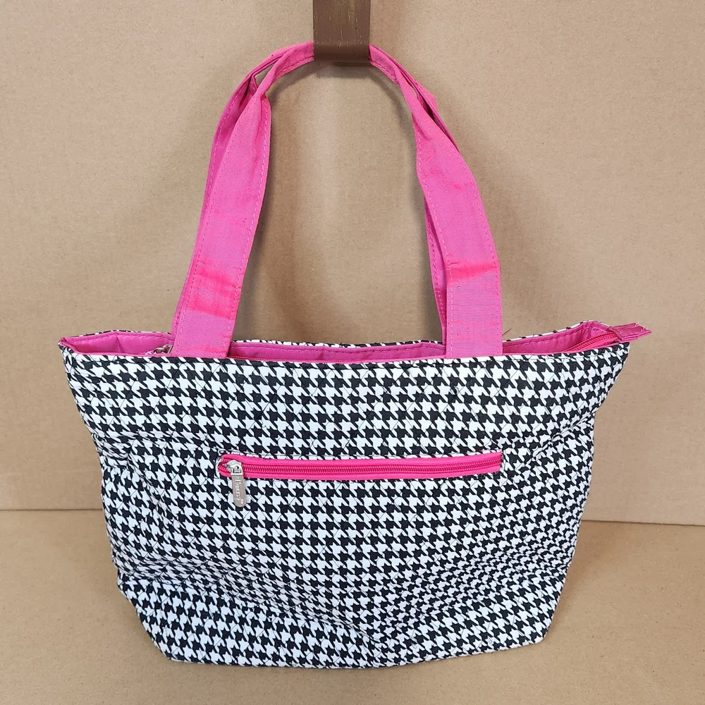 Bliss Pink and Black Houndstooth Tote